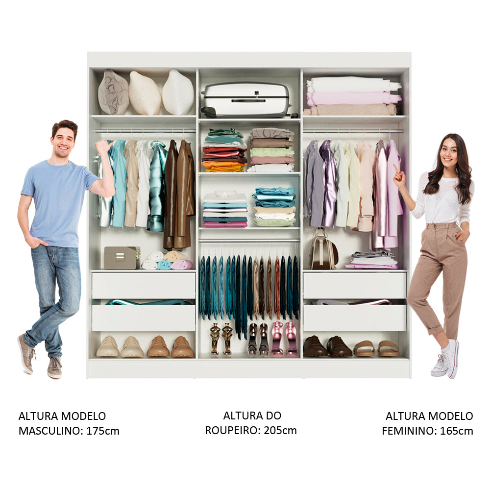 Guarda-Roupa Casal Madesa Napoli 3 Portas de Correr Branco
