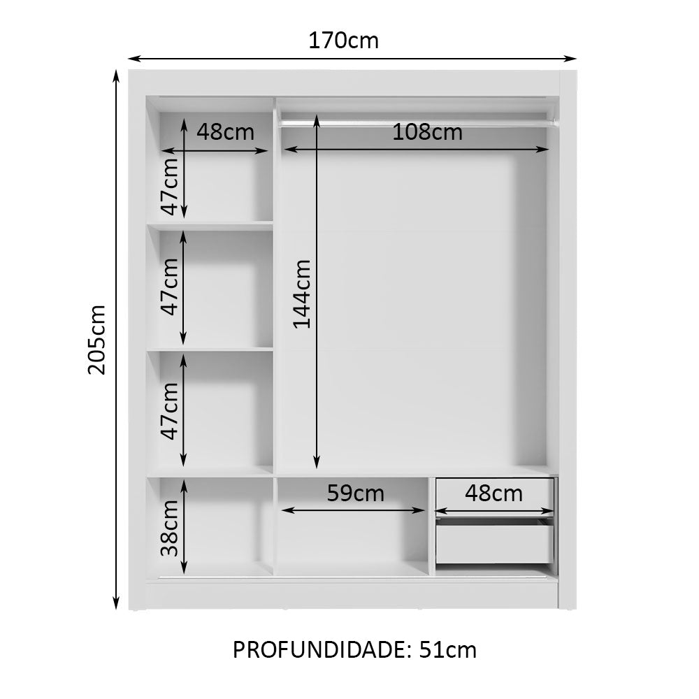 Guarda-Roupa Casal Madesa Lyon 3 Portas de Correr 2 Gavetas Branco