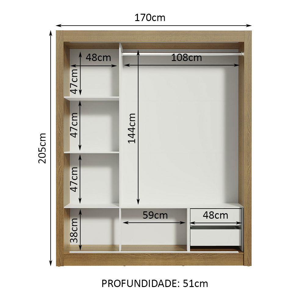 Guarda-Roupa Casal Madesa Lyon 3 Portas de Correr com Espelho 2 Gavetas Rustic