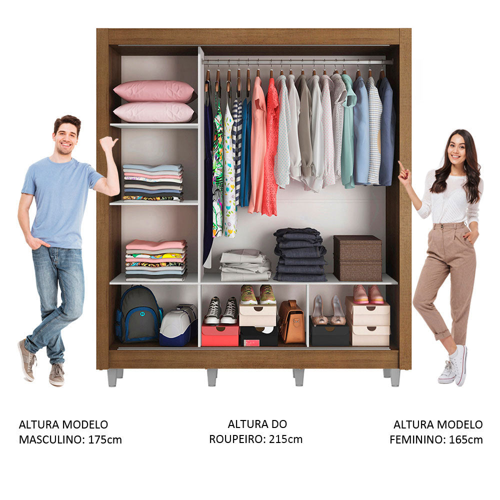 Guarda-Roupa Casal Madesa Mônaco 3 Portas de Correr com Espelho com Pés Rustic