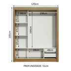 Guarda-Roupa Casal Madesa Lyon 3 Portas de Correr de Espelho 2 Gavetas Rustic