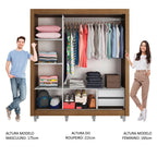 Guarda-Roupa Casal Madesa Lyon 3 Portas de Correr com Espelhos 2 Gavetas com Pés Rustic/Branco