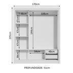 Guarda-Roupa Casal Madesa Lyon 3 Portas de Correr com Espelho 2 Gavetas Branco/Preto