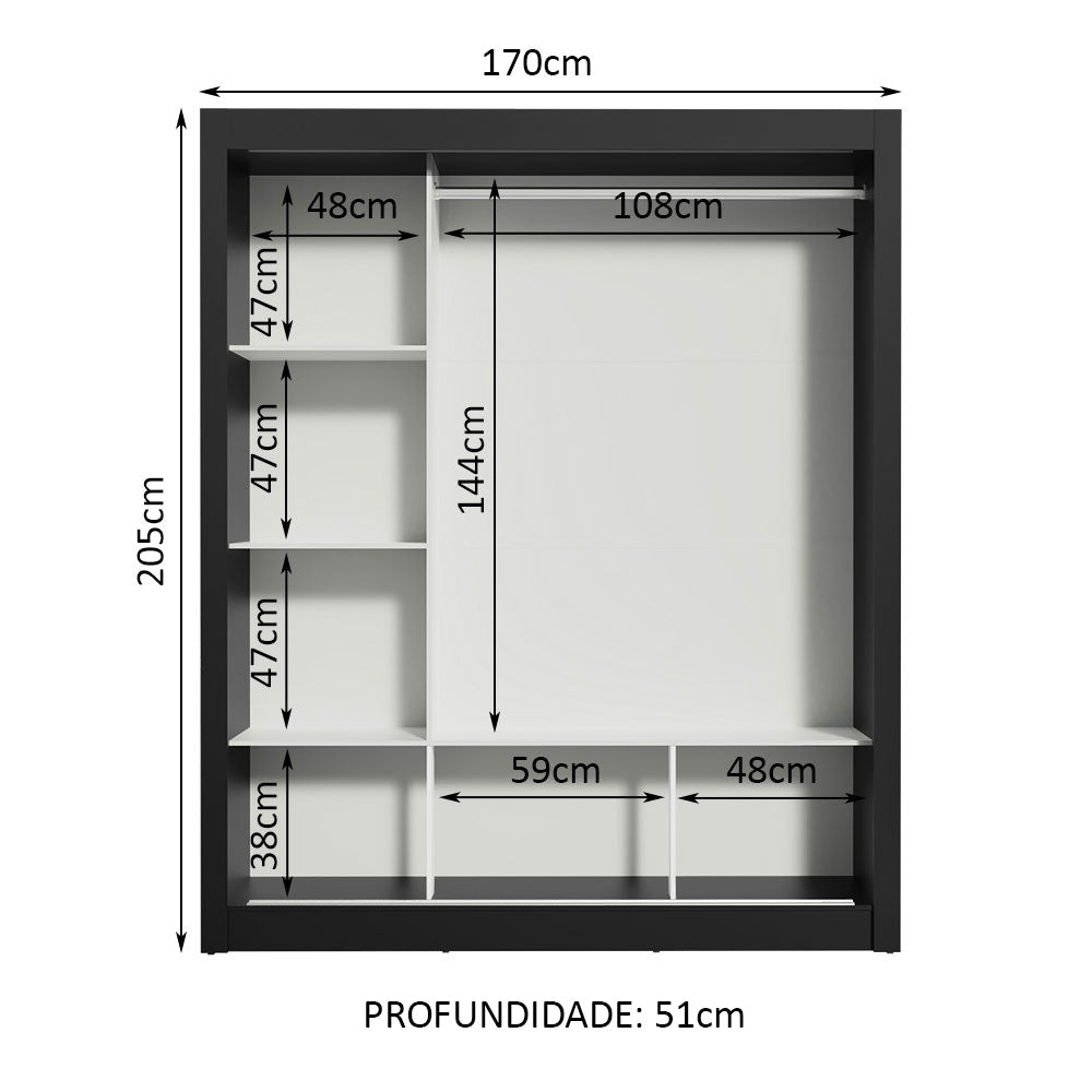 Guarda-Roupa Casal Madesa Mônaco 3 Portas de Correr Preto/Branco