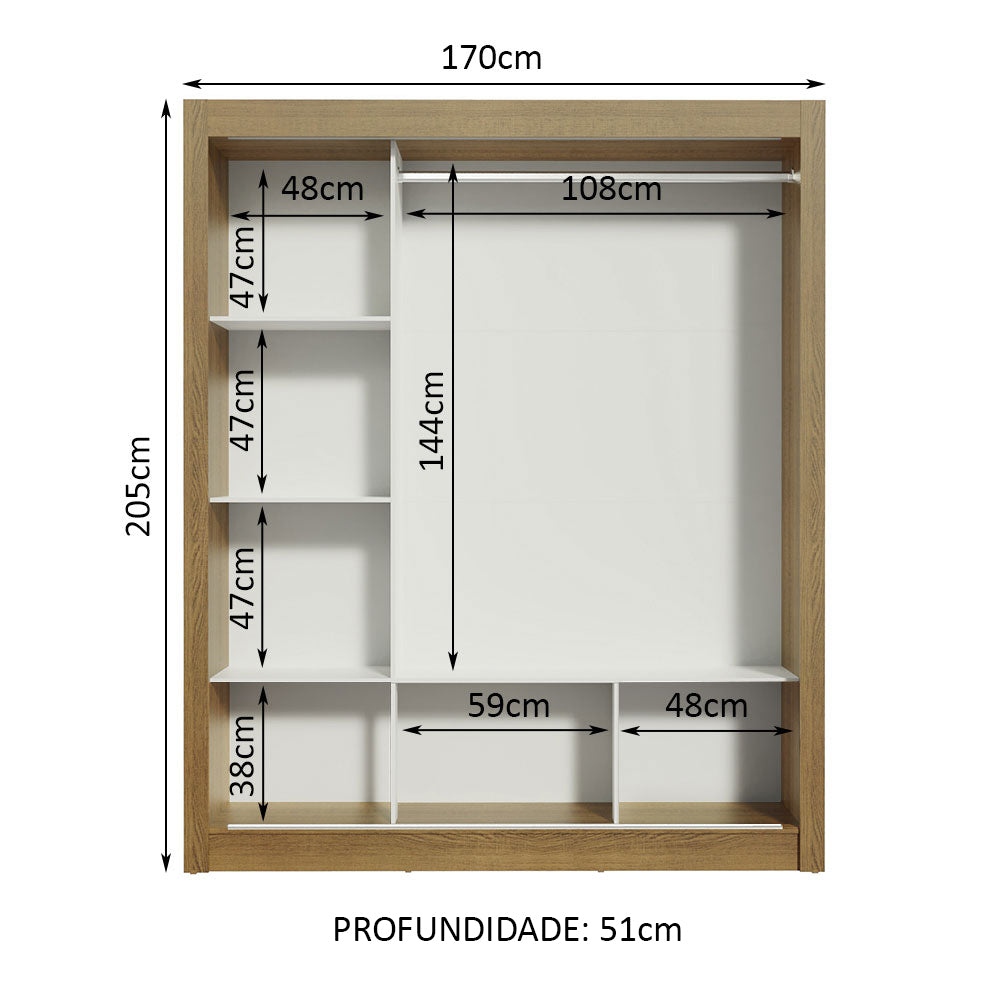 Guarda-Roupa Casal Madesa Mônaco 3 Portas de Correr Rustic/Preto