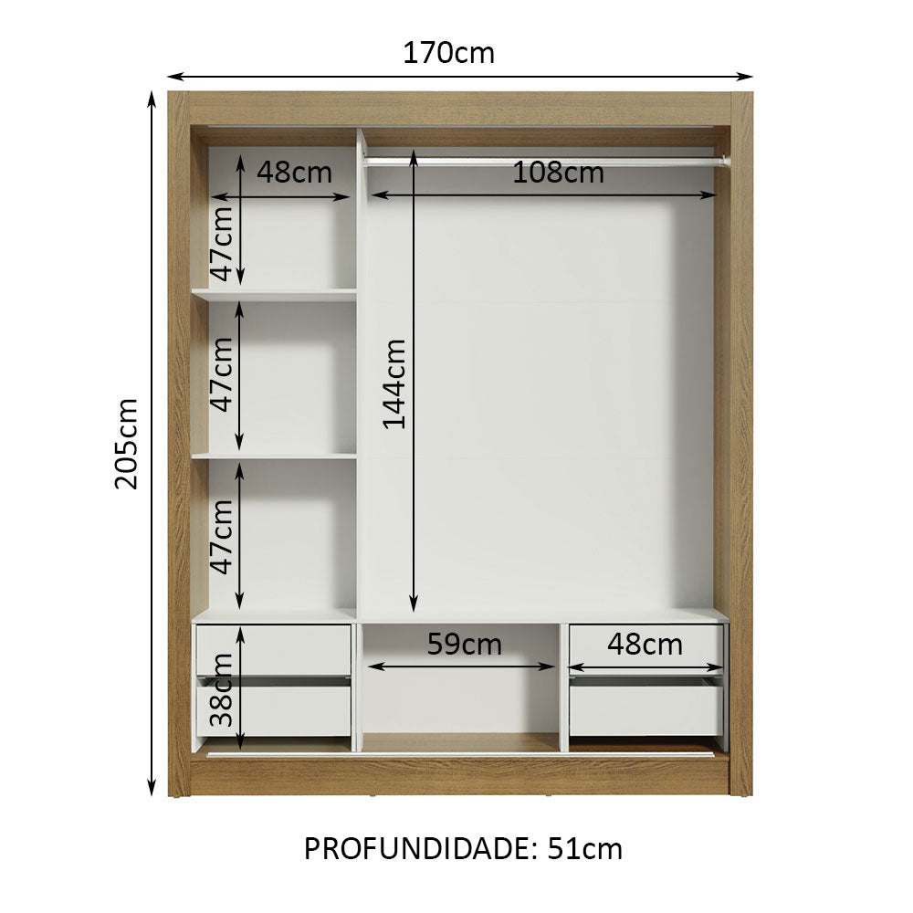 Guarda-Roupa Casal Madesa Lyon Plus 3 Portas de Correr 4 Gavetas Rustic/Preto