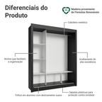 Guarda-Roupa Casal Madesa Mônaco 3 Portas de Correr de Espelho Preto