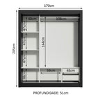Guarda-Roupa Casal Madesa Lyon 3 Portas de Correr de Espelho 2 Gavetas Preto