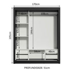 Guarda-Roupa Casal Madesa Lyon Plus 3 Portas de Correr 4 Gavetas Preto