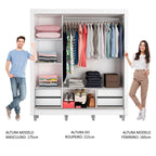 Guarda-Roupa Casal Madesa Lyon Plus 3 Portas de Correr com Espelho 4 Gavetas com Pés Branco/Rustic