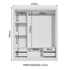 Guarda-Roupa Casal Madesa Lyon Plus 3 Portas de Correr 4 Gavetas Branco/Rustic