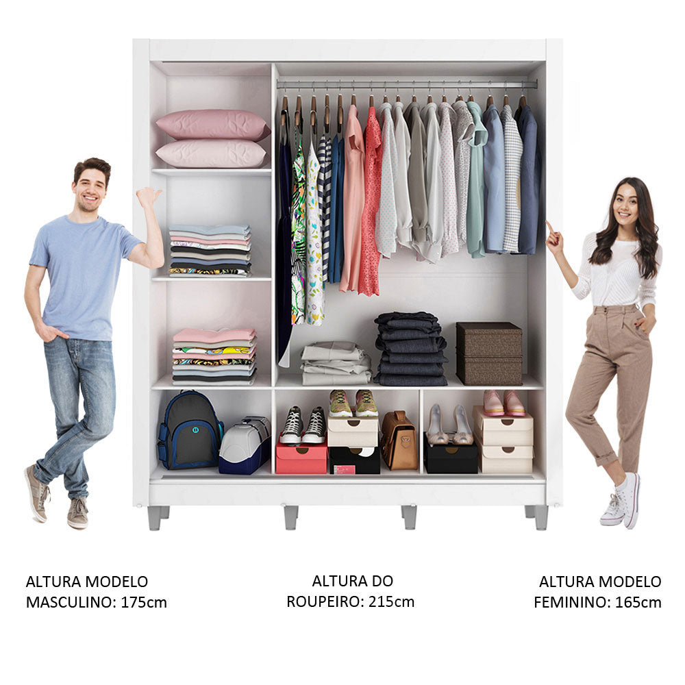 Guarda-Roupa Casal Madesa Mônaco 3 Portas de Correr com Pés Branco/Rustic