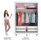 Guarda-Roupa Solteiro Madesa Dallas Plus 2 Portas de Correr com Espelho 4 Gavetas com Pés Branco