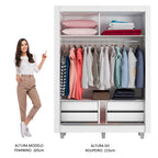 Guarda-Roupa Solteiro Madesa Dallas Plus 2 Portas de Correr de Espelho 4 Gavetas com Pés Branco