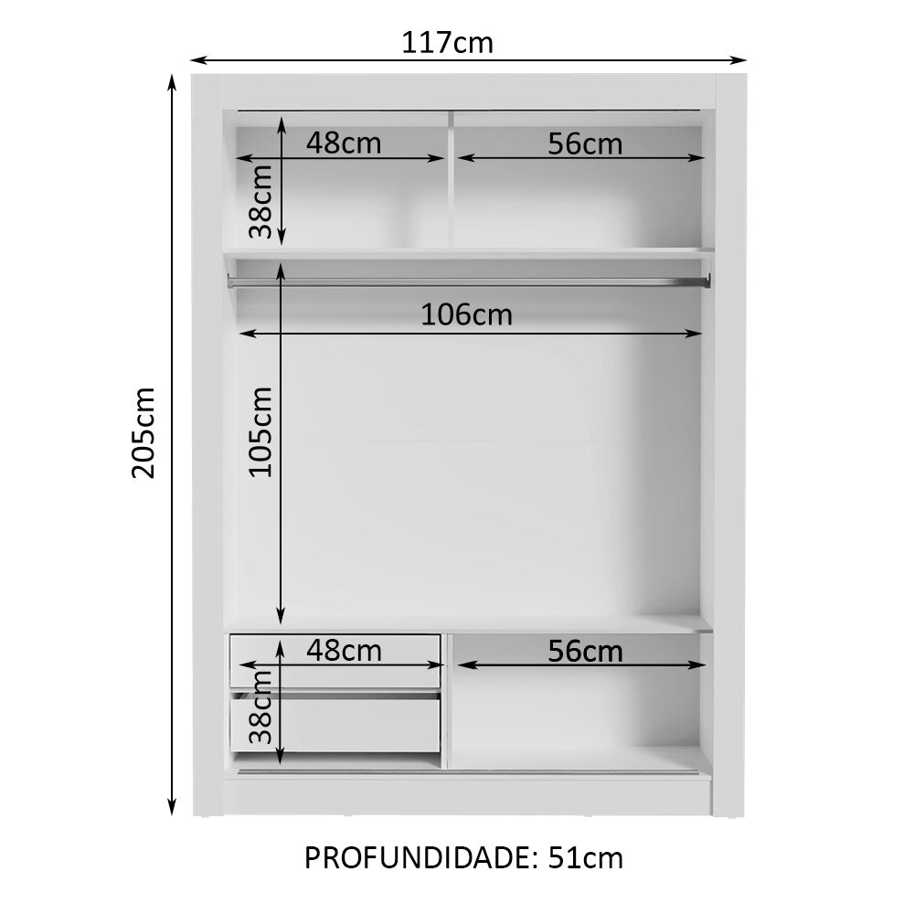 Guarda-Roupa Solteiro Madesa Dallas 2 Portas de Correr 2 Gavetas Branco