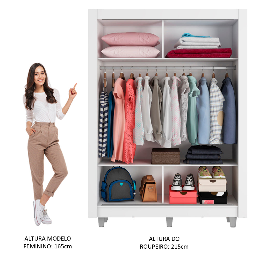 Guarda-Roupa Solteiro Madesa Denver 2 Portas de Correr com Pés Branco