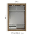 Guarda-Roupa Solteiro Madesa Dallas 2 Portas de Correr com Espelho 2 Gavetas Rustic