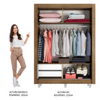 Guarda-Roupa Solteiro Madesa Dallas 2 Portas de Correr de Espelho 2 Gavetas com Pés Rustic