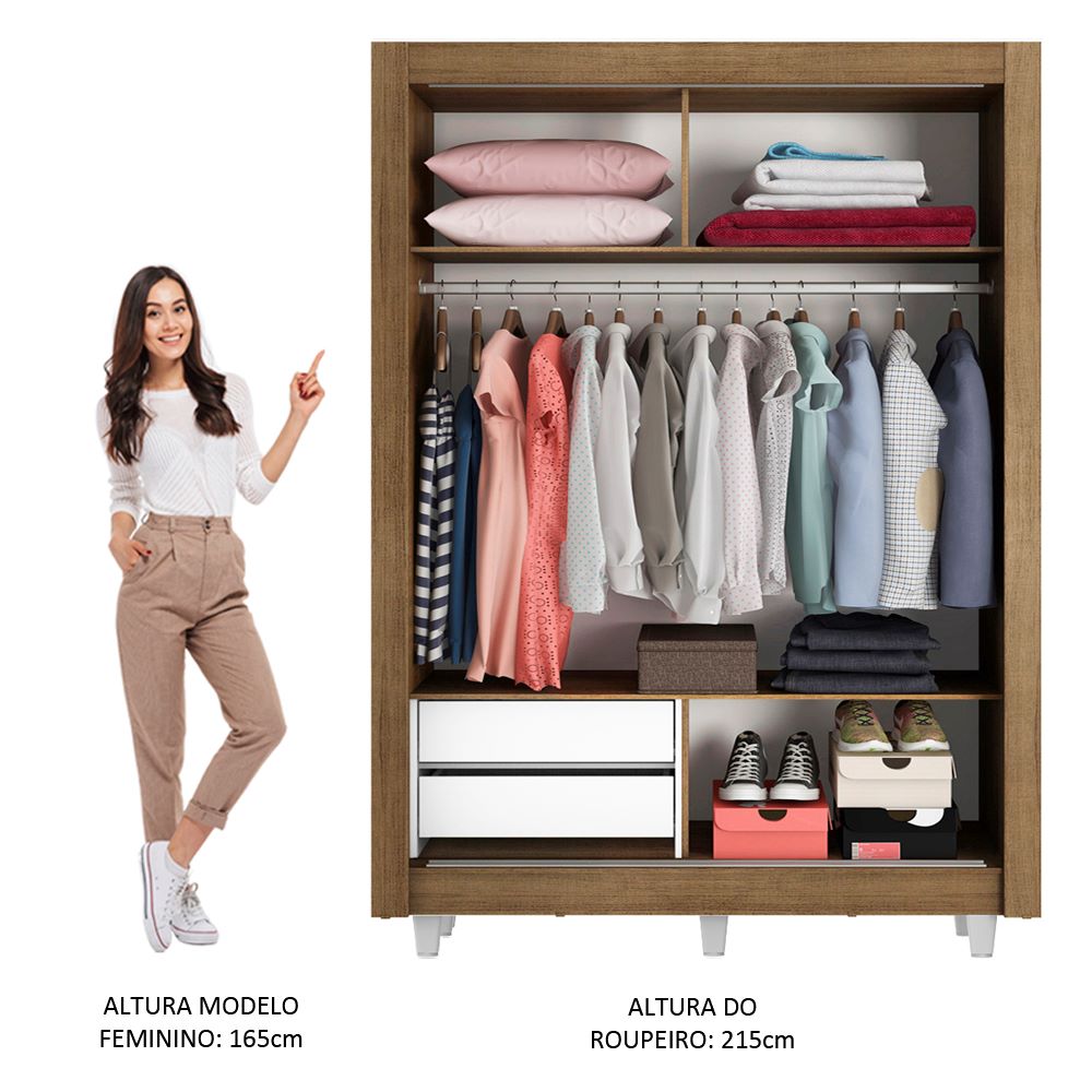 Guarda-Roupa Solteiro Madesa Dallas 2 Portas de Correr 2 Gavetas com Pés Rustic