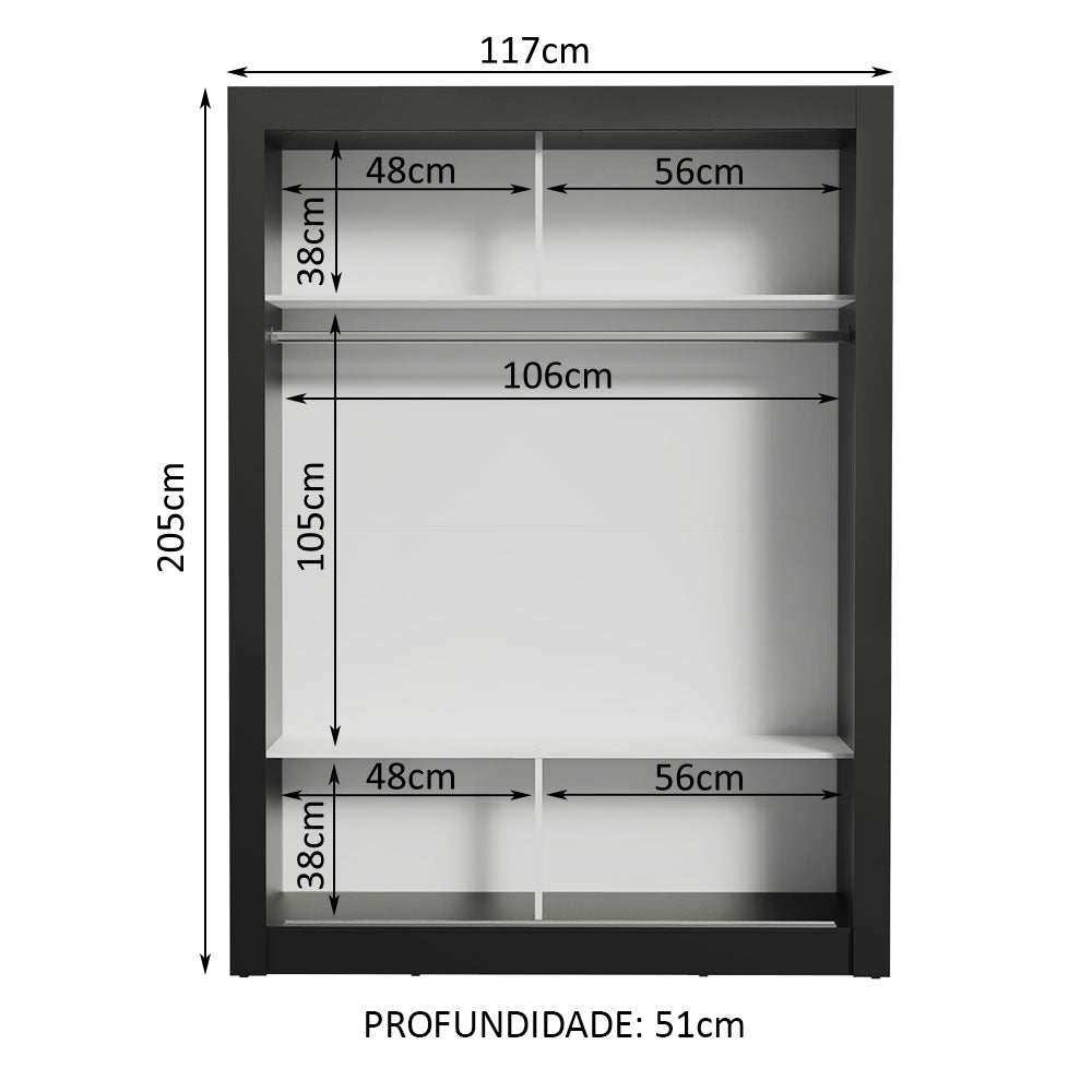 Guarda-Roupa Solteiro Madesa Denver 2 Portas de Correr Preto/Rustic