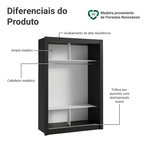 Guarda-Roupa Solteiro Madesa Denver 2 Portas de Correr com Espelho Preto/Cinza