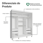 Guarda-Roupa Casal com Pés 3 Portas de Correr com Espelhos Branco/Preto Reno Madesa