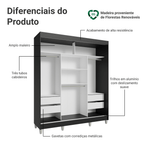 Guarda-Roupa Casal com Pés 3 Portas de Correr Preto/Branco Reno Madesa