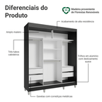 Guarda-Roupa Casal com Pés 3 Portas de Correr com Espelho Preto Reno Madesa