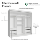 Guarda-Roupa Casal Madesa Reno 3 Portas de Correr com Espelhos Branco/Cinza