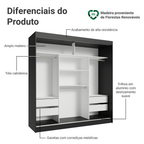 Guarda-Roupa Casal Madesa Reno 3 Portas de Correr Preto/Cinza