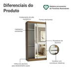 Guarda-Roupa Solteiro Madesa Tokio 2 Portas de Correr de Espelho 2 Gavetas Rustic/Branco
