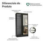 Guarda-Roupa Solteiro Madesa Tokio 2 Portas de Correr com Espelho 2 Gavetas Preto