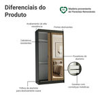 Guarda-Roupa Solteiro Madesa Tokio 2 Portas de Correr com Espelho 2 Gavetas Preto/Rustic