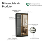 Guarda-Roupa Solteiro Madesa Tokio 2 Portas de Correr de Espelho 2 Gavetas Preto/Rustic