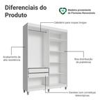 Guarda-Roupa Closet com Pés 2 Gavetas 121 cm Branco Venus Madesa