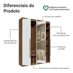 Guarda-Roupa Solteiro 4 Portas Batentes com Espelho Rustic/Branco/Rustic Venus Madesa