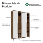 Guarda-Roupa Solteiro com Pés 4 Portas Batentes Rustic/Branco/Rustic Venus Madesa