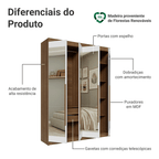 Guarda-Roupa Solteiro 4 Portas Batentes com Espelhos Rustic/Branco/Rustic Venus Madesa