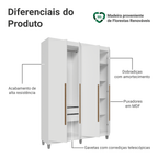 Guarda-Roupa Solteiro com Pés 4 Portas Batentes Branco/Branco/Rustic Venus Madesa