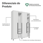 Guarda-Roupa Solteiro com Pés 4 Portas Batentes Branco/Branco/Preto Venus Madesa