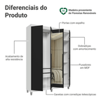 Guarda-Roupa Solteiro com Pés 4 Portas Batentes com Espelho Branco/Preto/Preto Venus Madesa