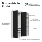 Guarda-Roupa Solteiro 4 Portas Batentes Branco/Preto/Preto Venus Madesa