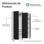 Guarda-Roupa Solteiro com Pés 4 Portas Batentes Branco/Preto/Preto Venus Madesa