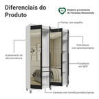Guarda-Roupa Solteiro com Pés 4 Portas Batentes com Espelhos Branco/Preto/Preto Venus Madesa