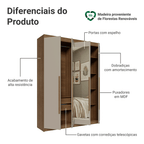 Guarda-Roupa Solteiro 4 Portas Batentes com Espelho Rustic/Crema/Rustic Venus Madesa