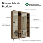Guarda-Roupa Solteiro com Pés 4 Portas Batentes com Espelhos Rustic/Crema/Rustic Venus Madesa