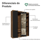 Guarda-Roupa Solteiro 4 Portas Batentes com Espelho Rustic/Preto/Preto Venus Madesa