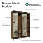 Guarda-Roupa Solteiro com Pés 4 Portas Batentes com Espelhos Rustic/Preto/Preto Venus Madesa