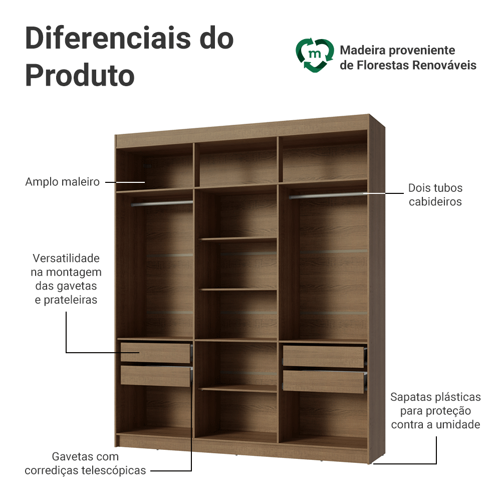 Guarda-Roupa Closet 4 Gavetas 180 cm Rustic Venus Madesa