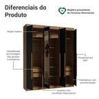 Guarda-Roupa Casal 6 Portas Batentes com Espelho Rustic/Preto/Rustic Venus Madesa